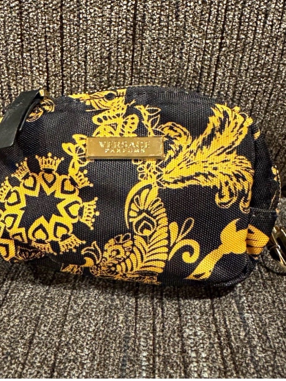 Versace Jeans Collection Black and Gold Baroque Cosmetic Case / Coin Purse
